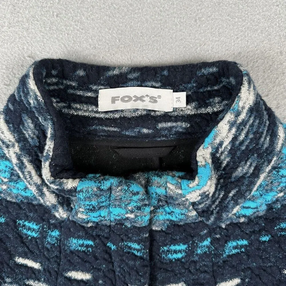 Fox’s Europe Knit Jacket Women’s 34 Blue Cotton‎ Art To Wear Long Sleeve Pockets